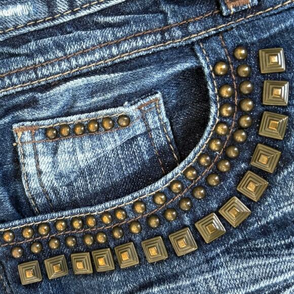 VTG Y2K Guess Rivet Embellished It Girl Capri Cropped Logo Jeans 30 Blue - Picture 5 of 7